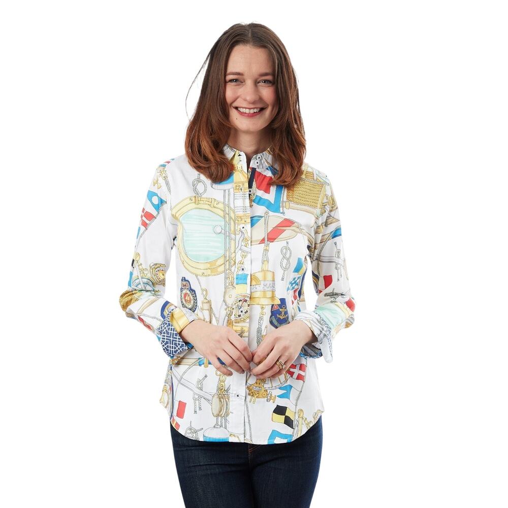 Womens Tizzie Dizzie Lizzie Rome Nautical Button Down Long Sleeve Shirt Sz L